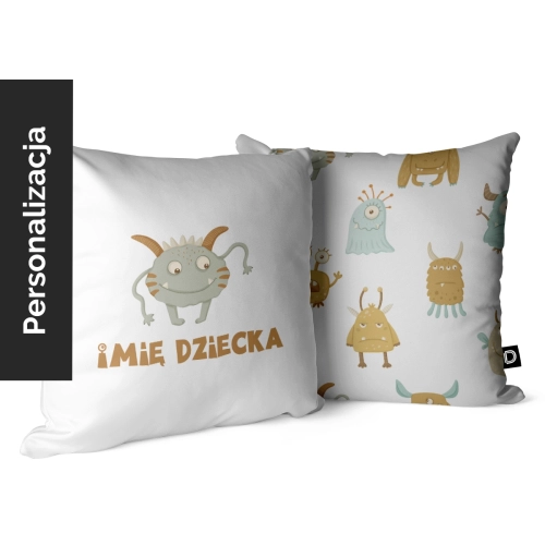 Poduszka dla dzieci MONSTER PARTY wzór D193 z imieniem | sympatyczny potworek 