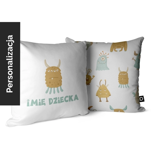 Poduszka dla dzieci MONSTER PARTY wzór D193 z imieniem | stworek z rogami