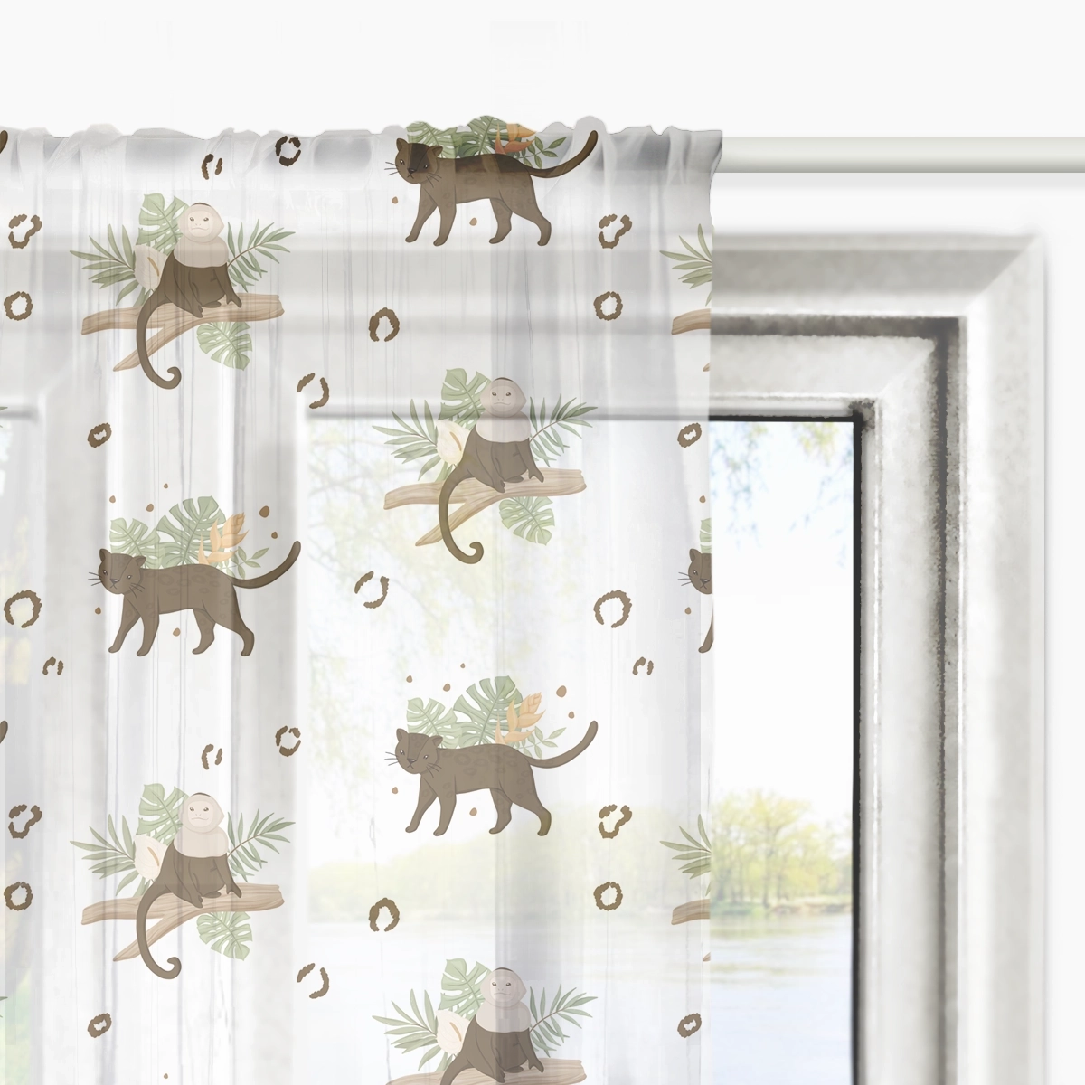 Firana dla dzieci WILD SAFARI wzór D209 | puma i małpka