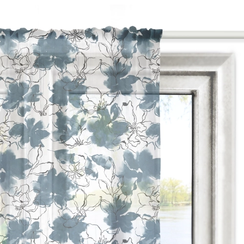 Firana FLORAL wzór F33 | niebieskie akwarelowe kwiaty