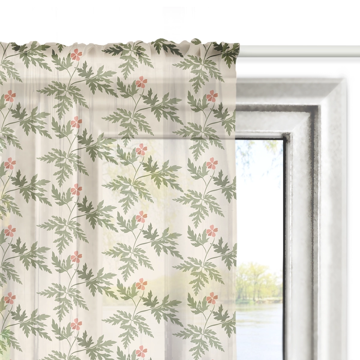 Firana FLORAL wzór F35 | delikatne czerwone kwiatki