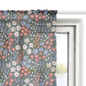 Firana FLORAL wzór F38 | rabata w odcieniach czerwieni i błękitu