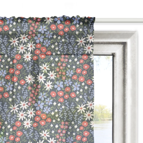Firana FLORAL wzór F38 | rabata w odcieniach czerwieni i błękitu