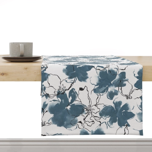 Bieżnik FLORAL wzór F33 | niebieskie akwarelowe kwiaty