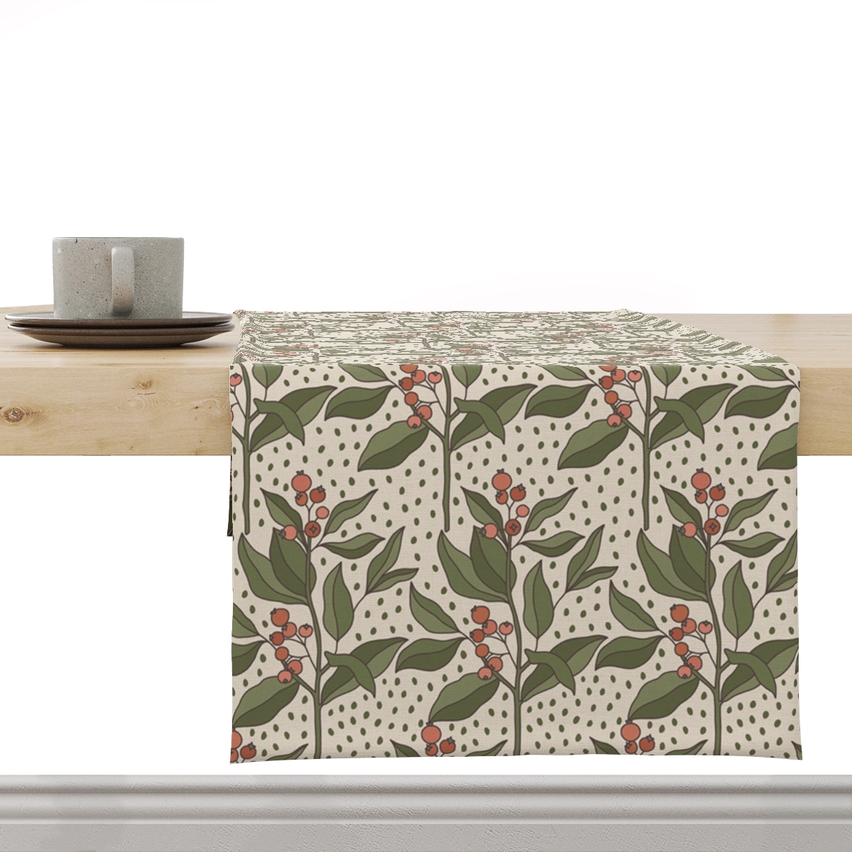 Bieżnik FLORAL wzór F34 | gałązki żurawiny