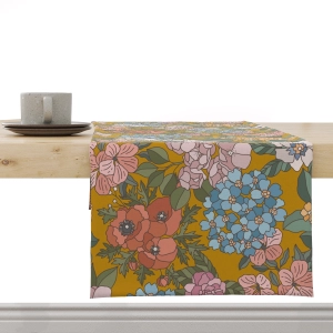 Bieżnik FLORAL wzór F37 | letnie kwiaty na musztardowym tle