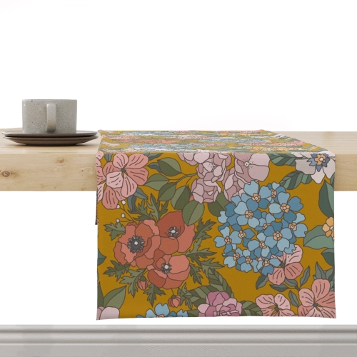 Bieżnik FLORAL wzór F37 | letnie kwiaty na musztardowym tle