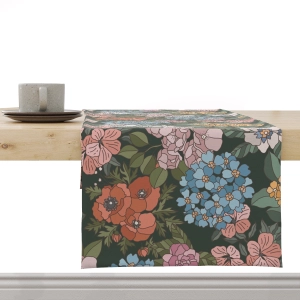 Bieżnik FLORAL wzór F40 | letnie kwiaty na ciemnym tle