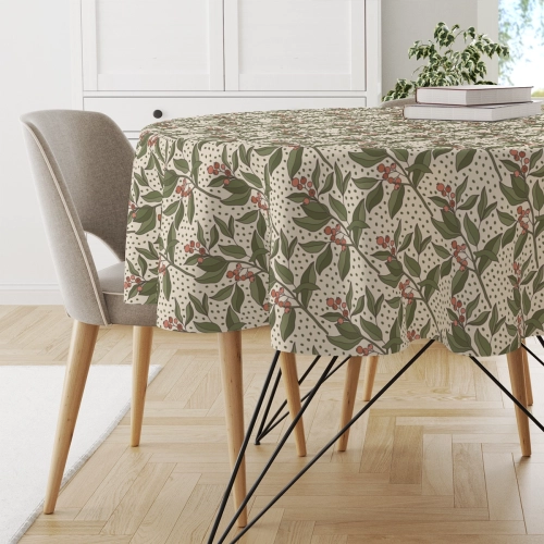 Obrus okrągły FLORAL wzór F34 | gałązki żurawiny