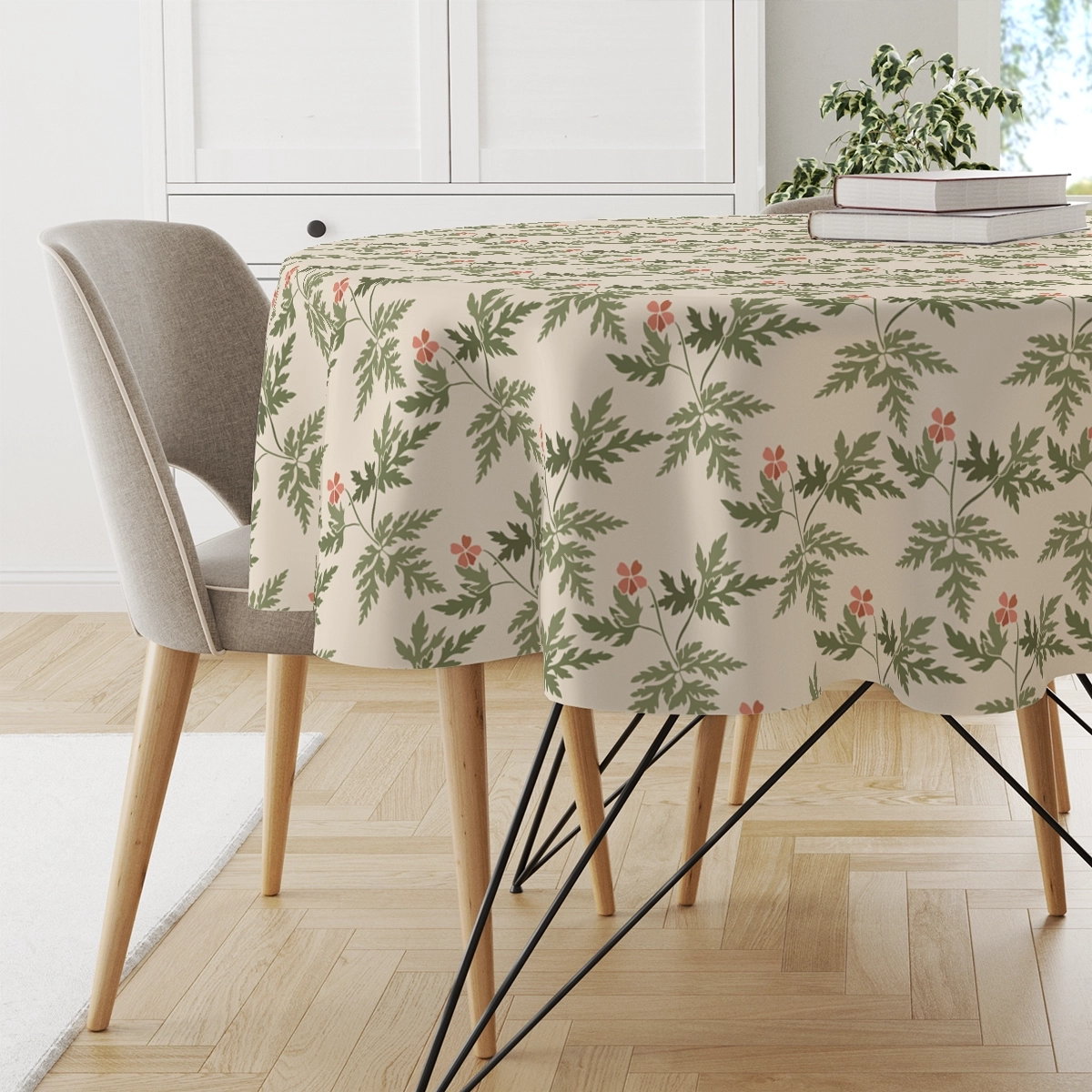 Obrus okrągły FLORAL wzór F35 | delikatne czerwone kwiatki