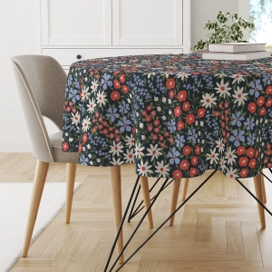 Obrus okrągły FLORAL wzór F38 | rabata w odcieniach czerwieni i błękitu