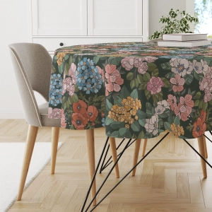 Obrus okrągły FLORAL wzór F40 | letnie kwiaty na ciemnym tle