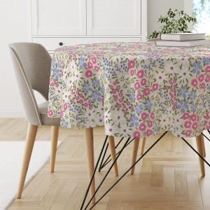 Obrus okrągły FLORAL wzór F41 | rabata w odcieniach różu i fioletu