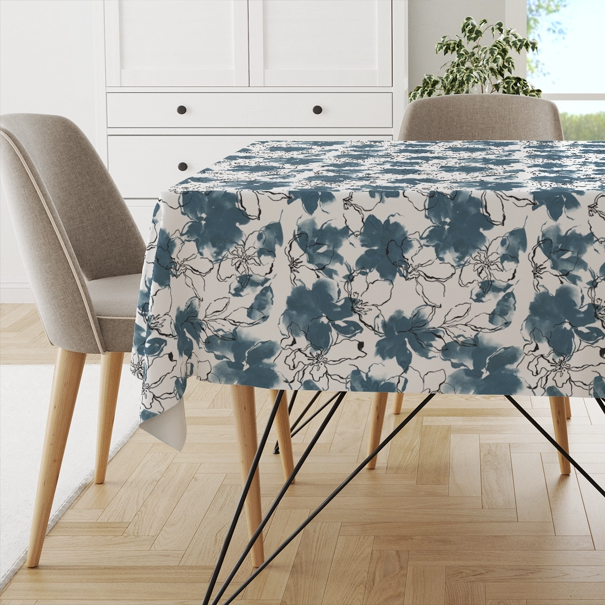 Obrus FLORAL wzór F33 | niebieskie akwarelowe kwiaty