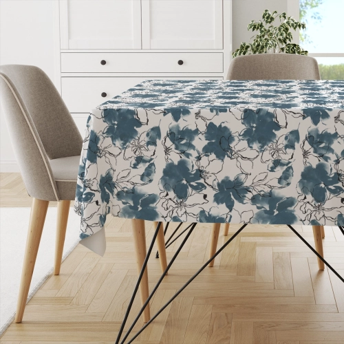Obrus FLORAL wzór F33 | niebieskie akwarelowe kwiaty