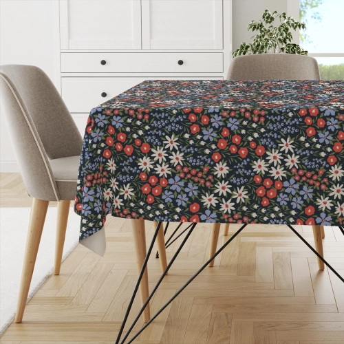 Obrus FLORAL wzór F38 | rabata w odcieniach czerwieni i błękitu