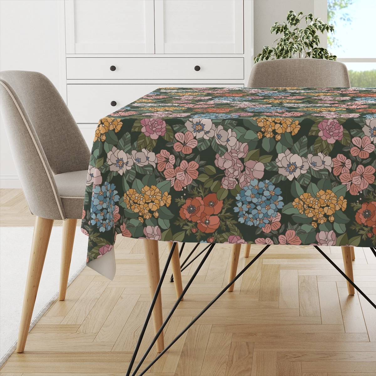 Obrus FLORAL wzór F40 | letnie kwiaty na ciemnym tle
