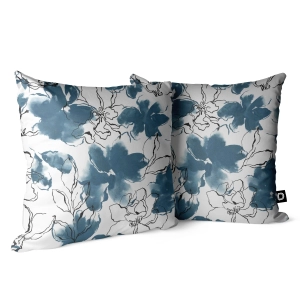 Poduszka dekoracyjna FLORAL wzór F33 | niebieskie akwarelowe kwiaty
