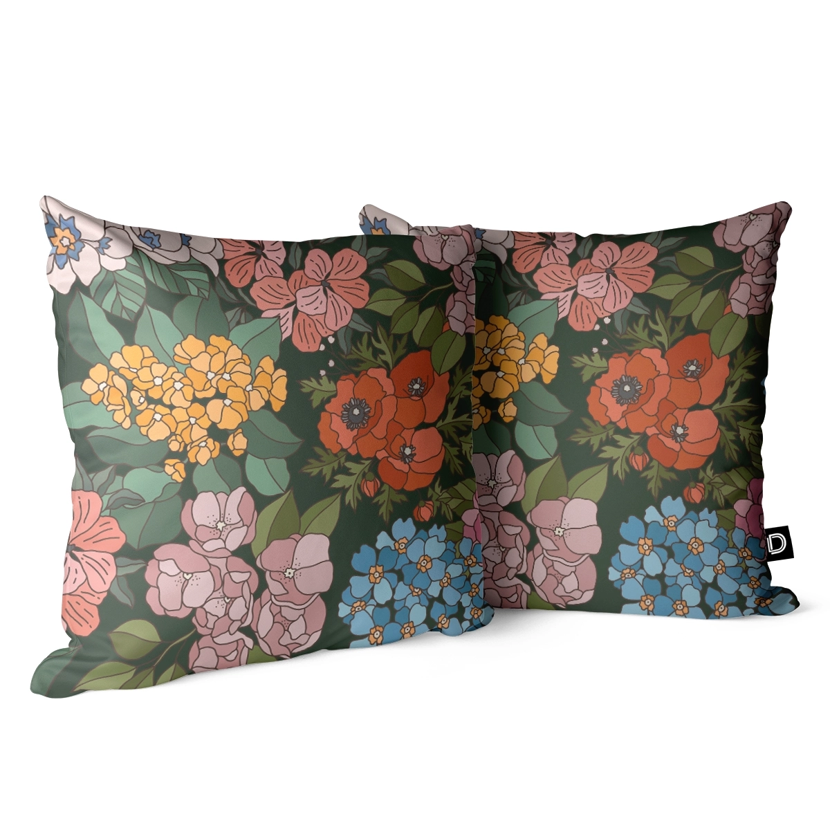 Poduszka dekoracyjna FLORAL wzór F40 | letnie kwiaty na ciemnym tle