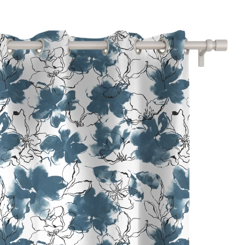 Zasłona FLORAL wzór F33 | niebieskie akwarelowe kwiaty
