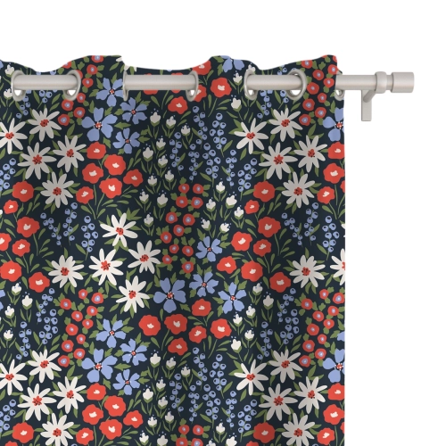 Zasłona FLORAL wzór F38 | rabata w odcieniach czerwieni i błękitu
