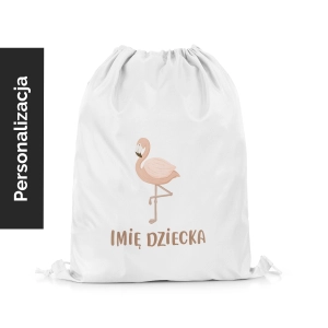 Plecak Worek dla dzieci WILD SAFARI wzór D208 z imieniem | różowe flamingi