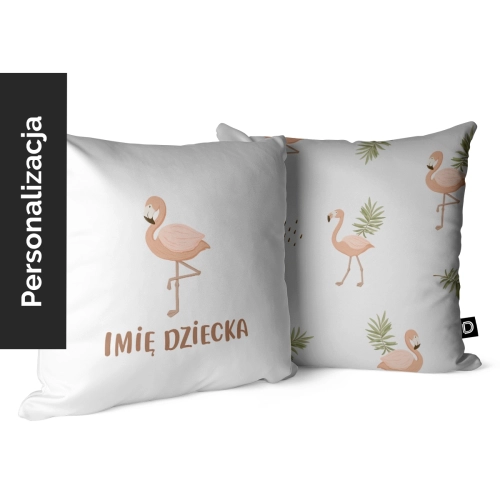 Poduszka dla dzieci WILD SAFARI wzór D208 z imieniem | różowe flamingi