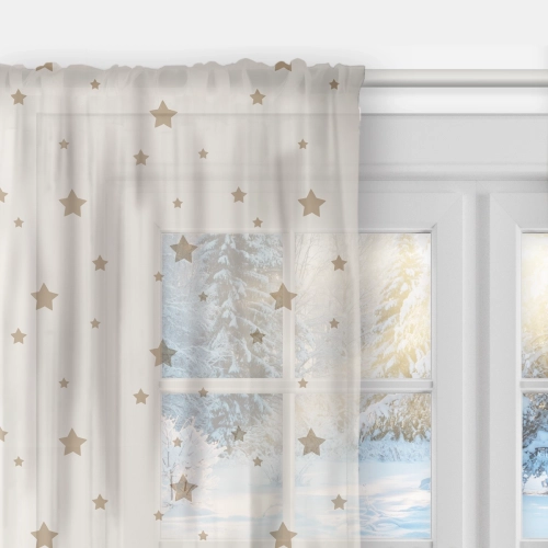 Firana dla dzieci JOYFUL TIME wzór D226 | Brązowe gwiazdki