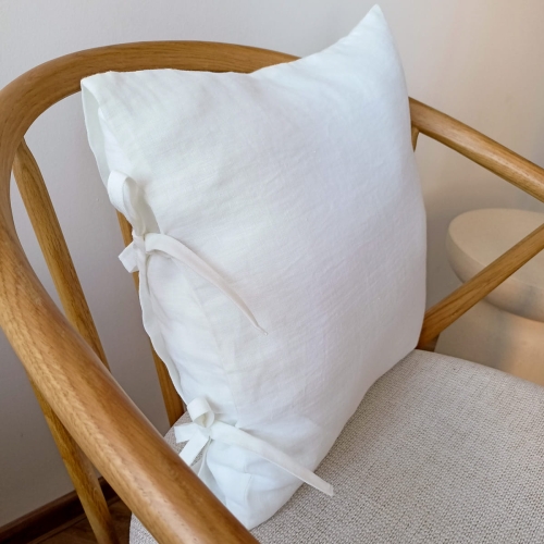 Poduszka lniana z troczkami LINEN | white