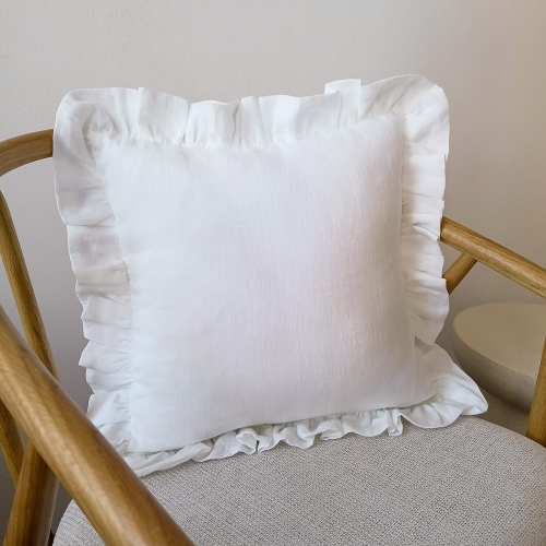 Poduszka lniana z falbaną LINEN | white