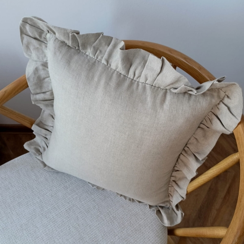 Poduszka lniana z falbaną LINEN  | natural