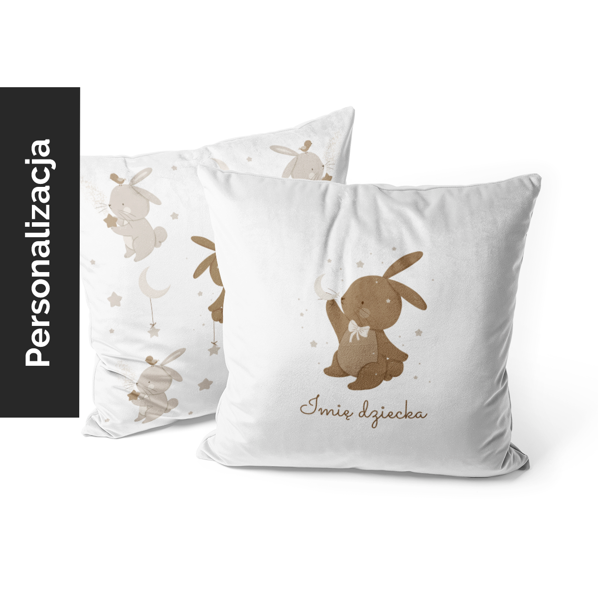 Poduszka dla dzieci BUNNY BLISS wzór D253 z imieniem | zajączki w gwiazdkach