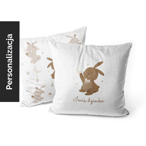 Poduszka dla dzieci BUNNY BLISS wzór D253 z imieniem | zajączki w gwiazdkach