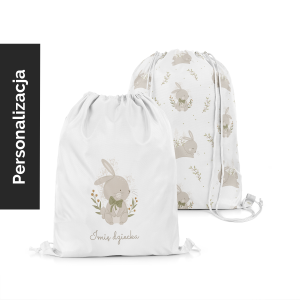 Plecak Worek dla dzieci BUNNY BLISS wzór D252 z imieniem | zajączki w gałązkach