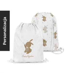 Plecak Worek dla dzieci BUNNY BLISS wzór D253 z imieniem | zajączki w gwiazdkach