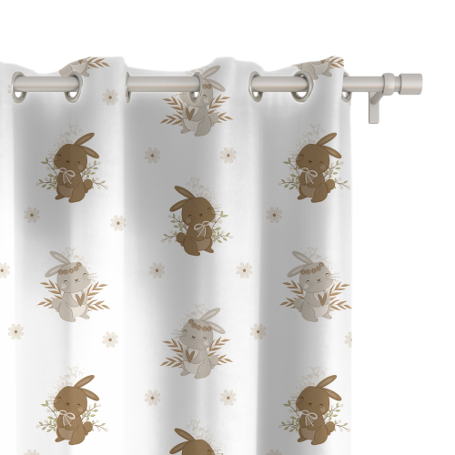 Zasłona dla dzieci BUNNY BLISS wzór D245 | zajączki w kwiatuszkach