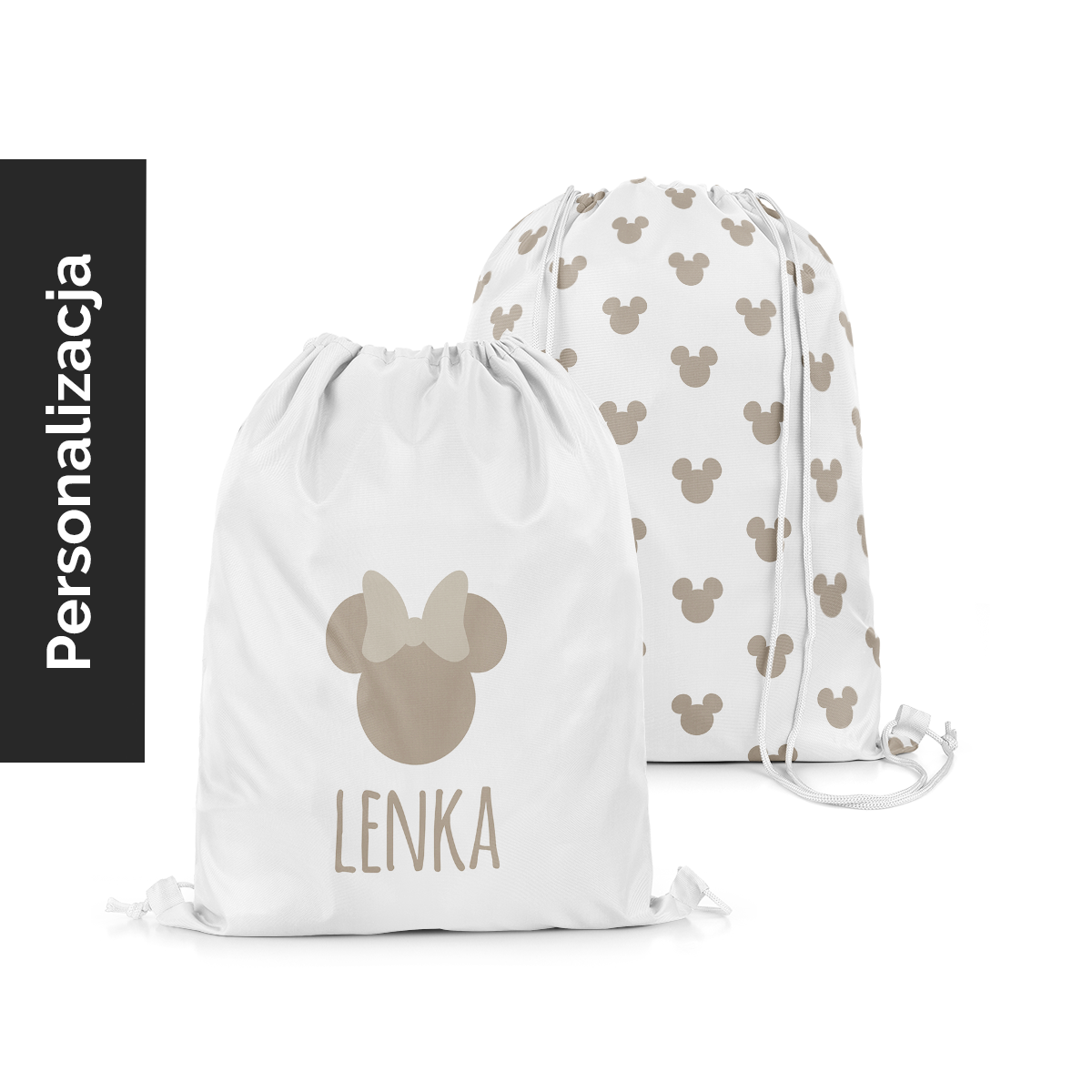 Plecak Worek dla dzieci MICKEY & MINNIE D256 z imieniem | Minnie na białym tle