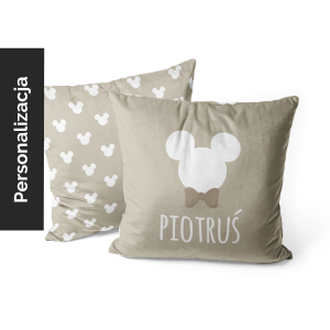 Poduszka dla dzieci MICKEY & MINNIE wzór D255 z imieniem | Mickey na beżowym tle 
