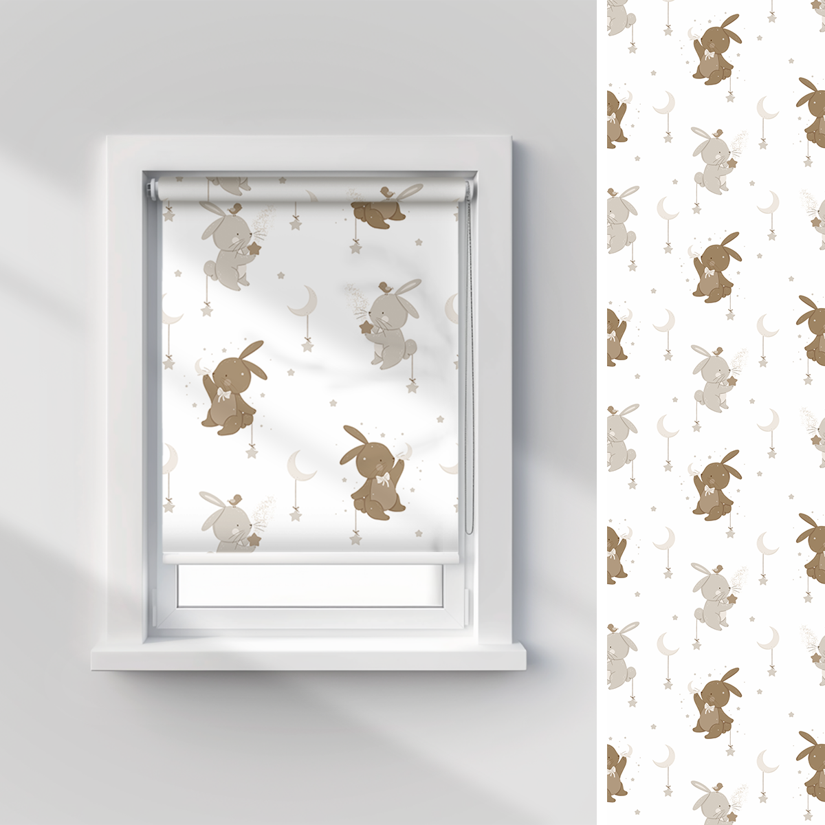 Roleta dla dzieci BUNNY BLISS wzór D253 o wysokości 150 cm | zajączki w gwiazdkach
