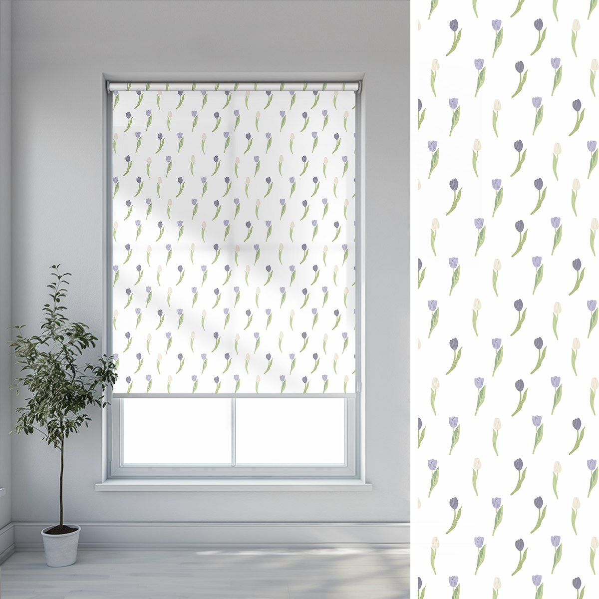 Roleta EASTER wzór EA14 o wysokości 220 cm | fioletowe tulipany