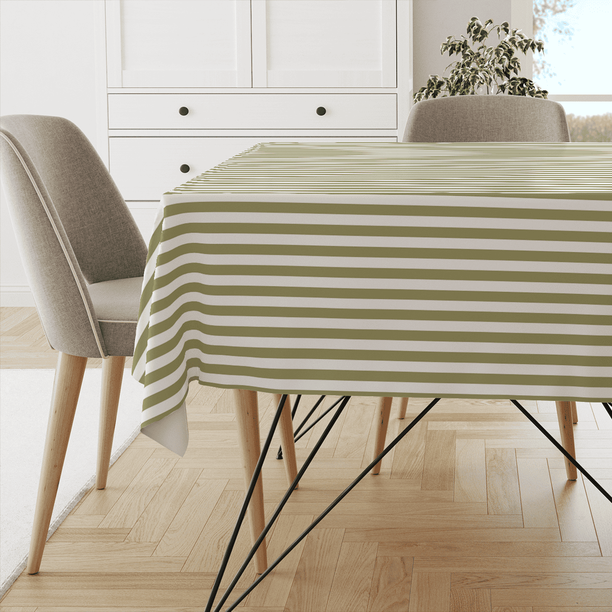 Obrus SUMMER wzór SM50 | pasy oliwkowe wąskie