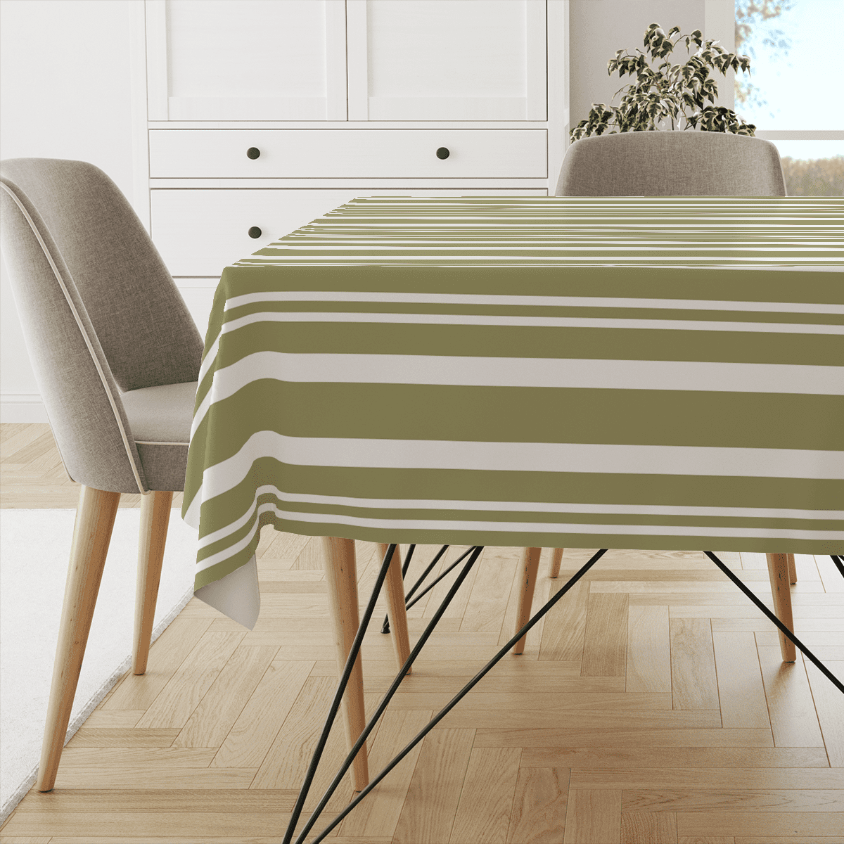 Obrus SUMMER wzór SM56 | pasy oliwkowe przeplatane