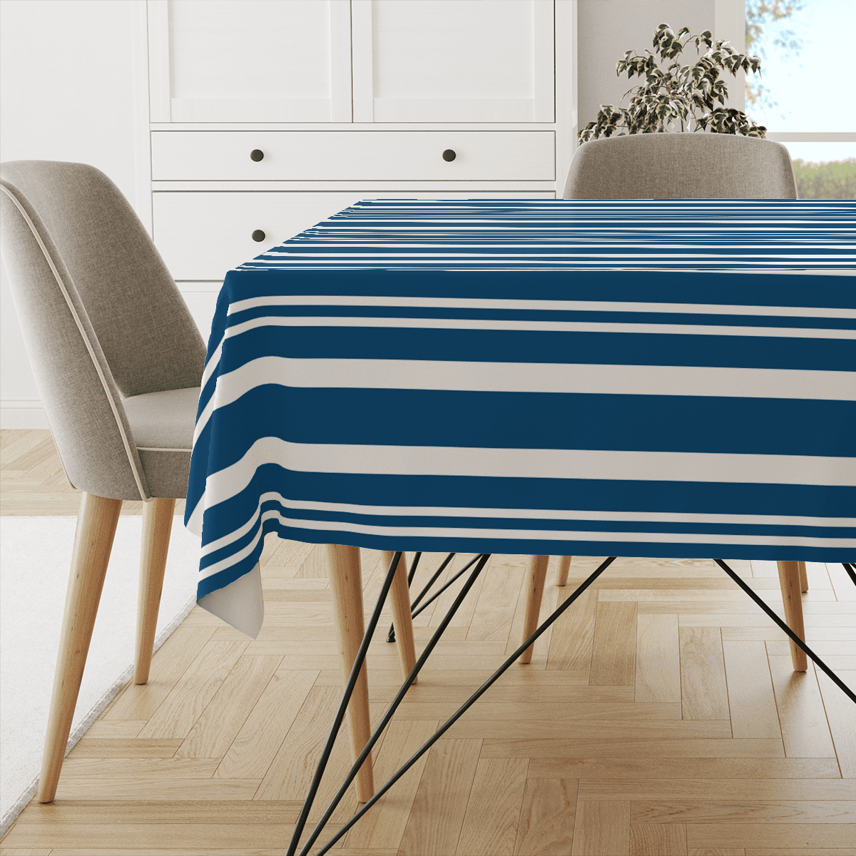 Obrus SUMMER wzór SM59 | pasy granatowe przeplatane