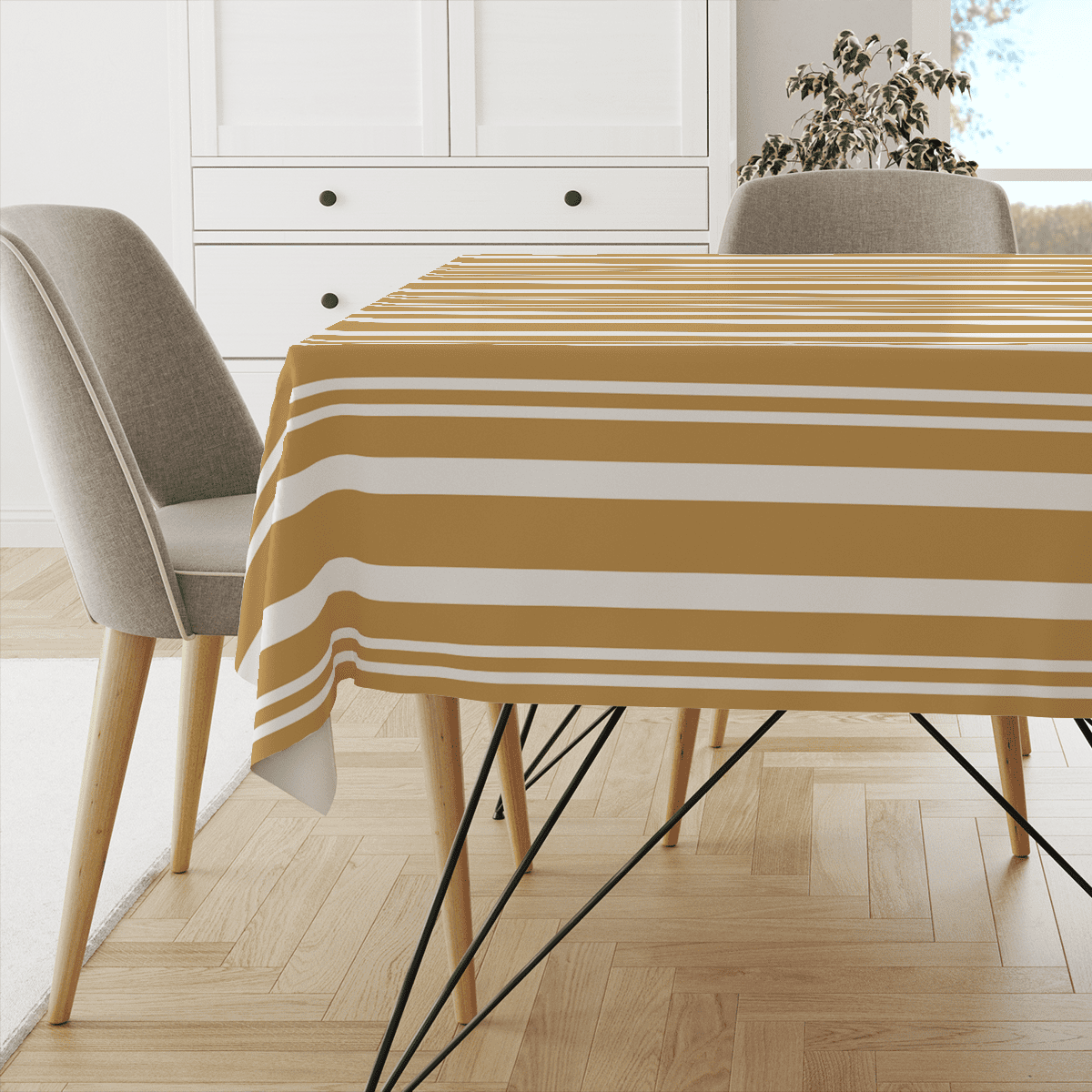 Obrus SUMMER wzór SM60 | pasy musztardowe przeplatane