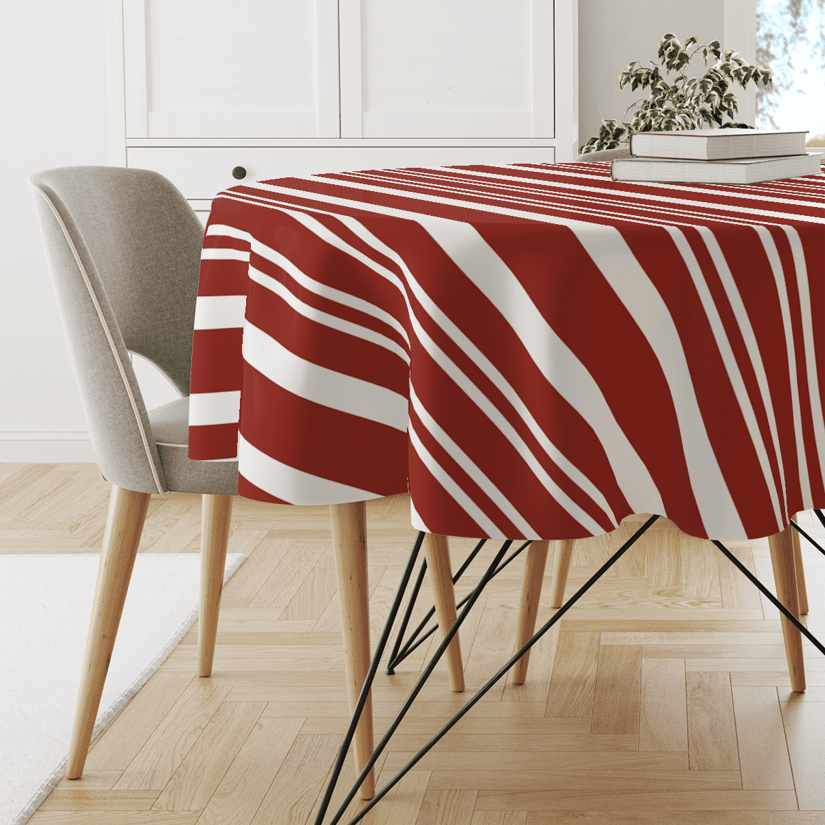 Obrus okrągły SUMMER wzór SM61 | pasy czerwone przeplatane