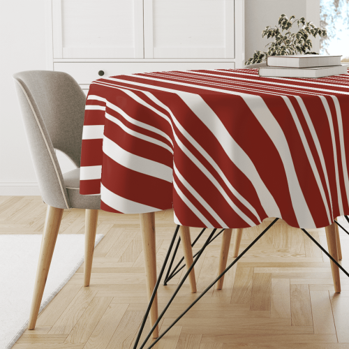 Obrus okrągły SUMMER wzór SM61 | pasy czerwone przeplatane 