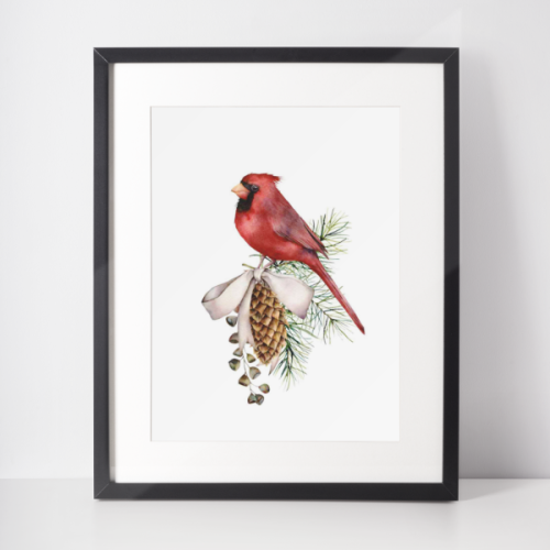 Plakat świąteczny WINTER | świąteczny stroik z czerwonym ptakiem
