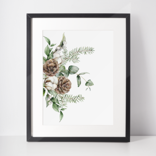 Plakat świąteczny WINTER | szyszki z bawełną