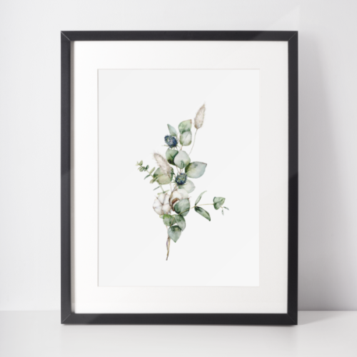 Plakat świąteczny WINTER | zielone listki i bawełna