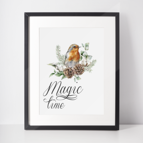 Plakat świąteczny WINTER | zimowy rudzik